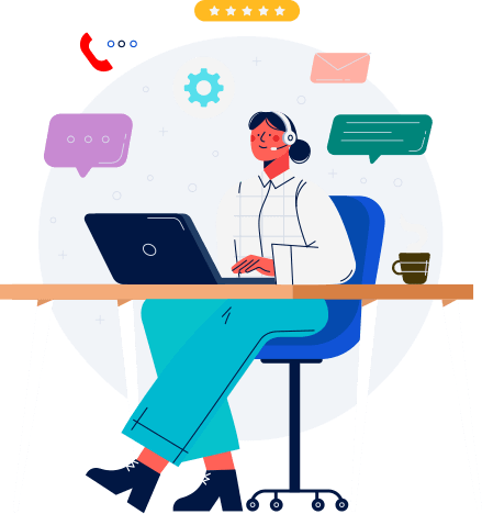 Animated image of looking at her laptop screen on her work desk.