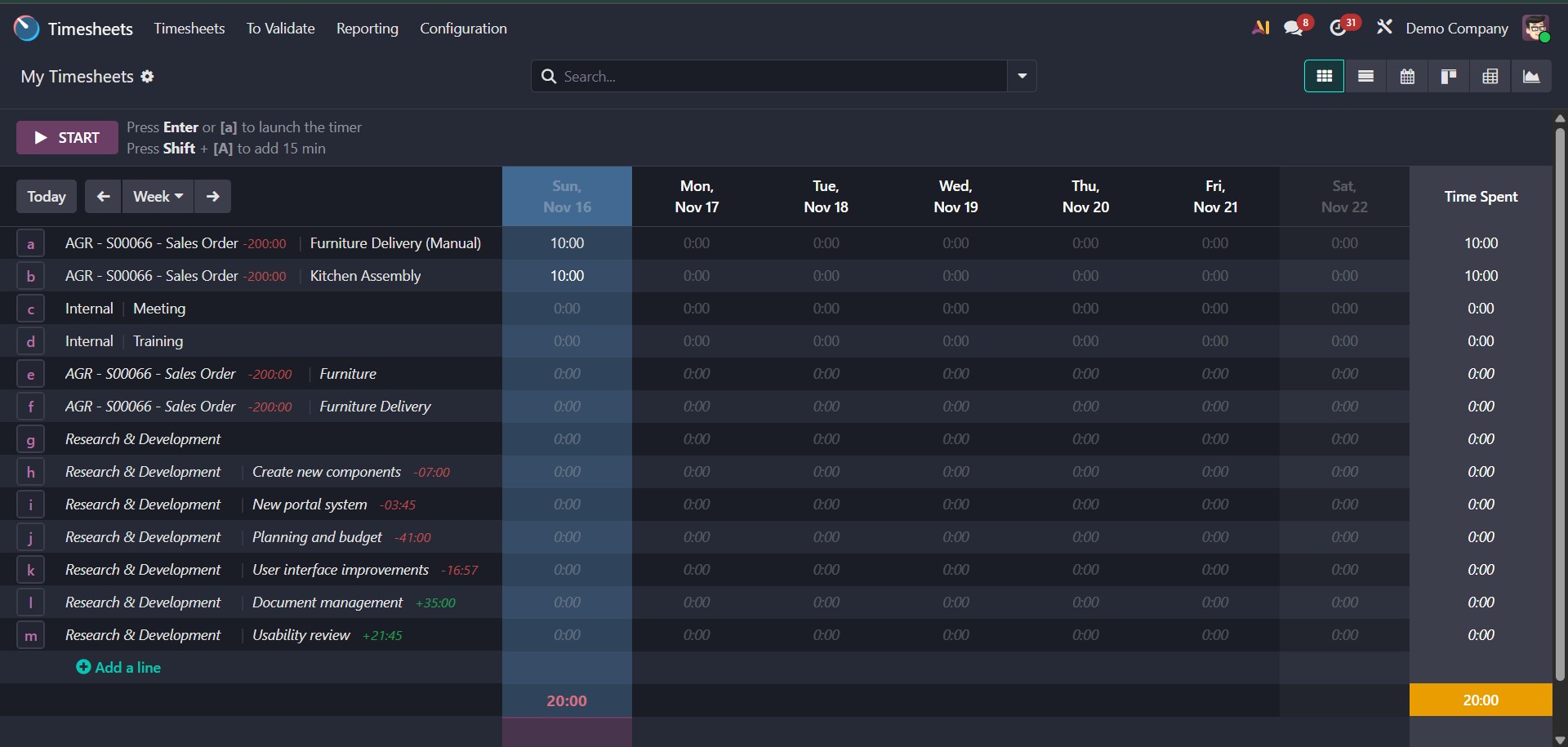 Odoo Timesheets