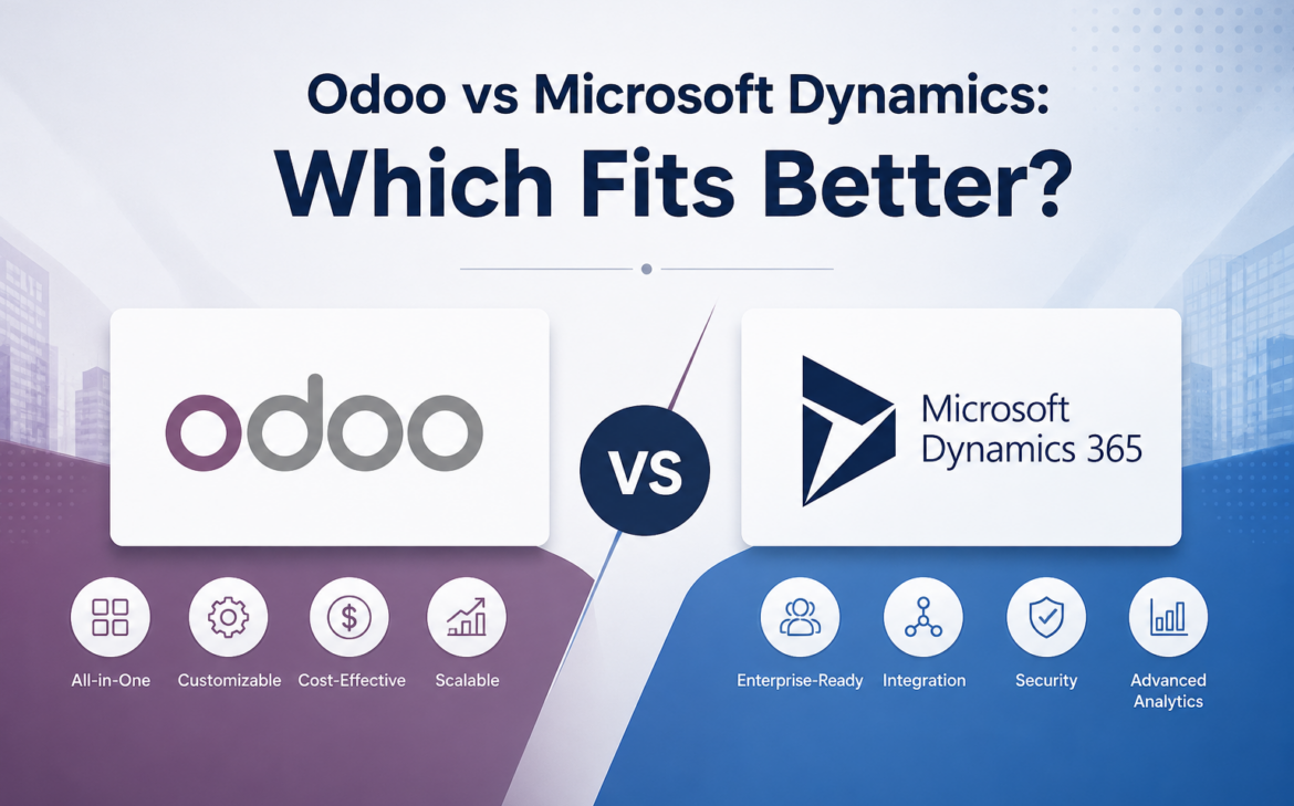 An infographic comparison between Odoo and Microsoft Dynamics 365