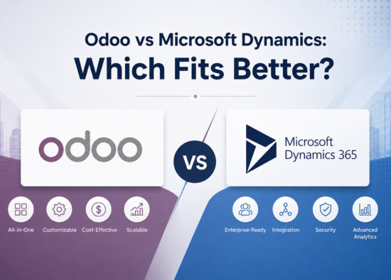 An infographic comparison between Odoo and Microsoft Dynamics 365