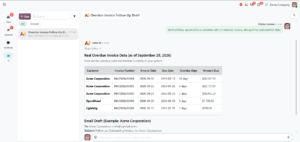 AI retrieves real overdue invoice details and prepares a follow-up email draft.